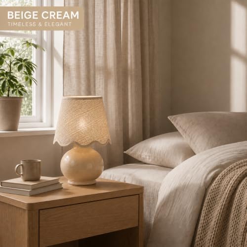 Benton Ceramic Table Lamp with Fabric Shade – 13" Bedside Accent Lamp for Bedroom, Living Room & Nightstand (Beige Cream) - Image 6