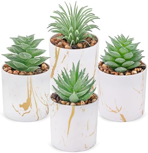 Der Rose 4 Pack Mini Fake Succulents in Pots for Office Desk Accessories by DerRose