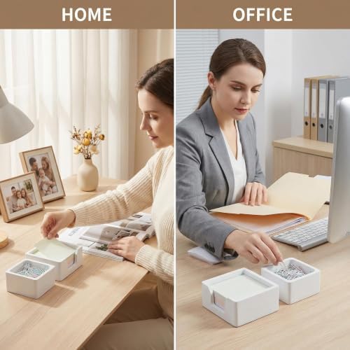 Concrete Desk Organizer Set of 2 - Minimalist Sticky Note Holder & Paper Clip Dispenser - Heavy Duty Office Desk Accessories with Non-Slip Base for Home Workspace Organizer & Desk Decor, White - Image 4