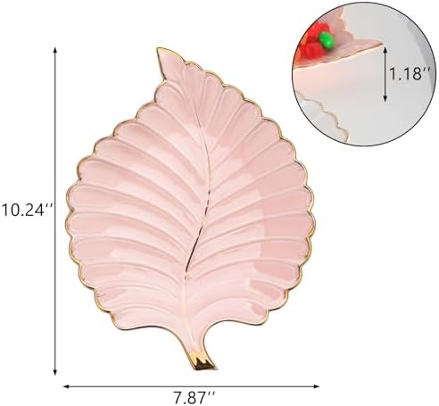 VanEnjoy Decorative Candy Dishes - Pink Ceramic Key Bowl for Entryway Table, Leaf Jewelry Plate Tray - Image 2