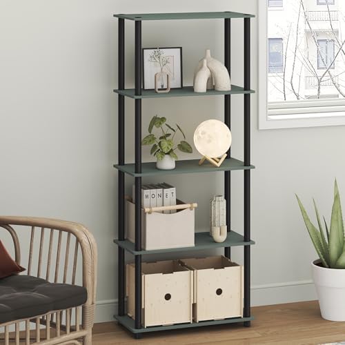 Furinno Turn-N-Tube Storage Shelves, 5-Tier Book Shelf, Corner Shelf, Toolless Open Shelves, for Organization and Storage, Living Room, Garage, Home Office, Sage Green - Image 2