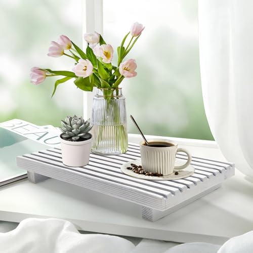 Rustic White Wood Pedestal Stand for Bathroom Tray Kitchen Counter Decor - Image 7