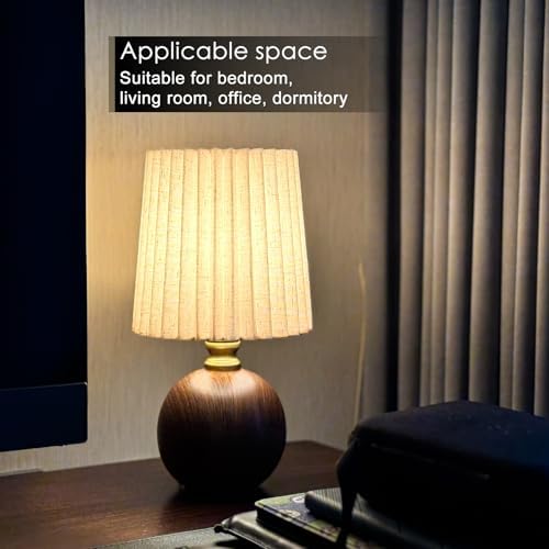 Small Pleated Table Lamp Set of 2 for Bedroom, Mini Bedside Lamps for Nightstand with Round Fabric Linen Shade, Dimmable Desk Lamp, Cute Table Lamps for Small Spaces for Living Room, Kids Room - Image 4
