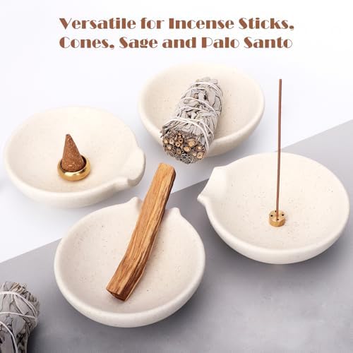 Incense Holder for Sticks Cones Tealight Candles Bricks Sage Palo Santo Multifunctional Incense Burner Bowl with Brass Holders Ceramic Incense Stick Holder with Ash Catcher - Image 2