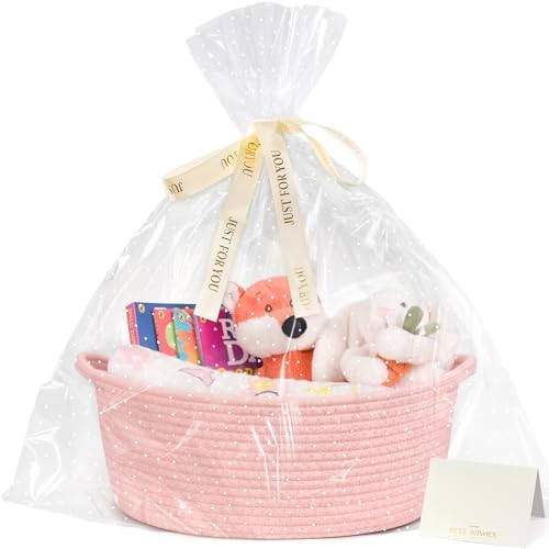 CHICVITA Gift Basket Empty with Bags & Ribbon for Baby Shower, Pink by CHICVITA