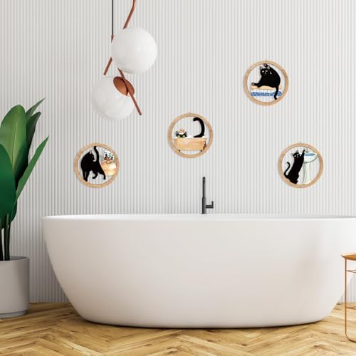 HPNIUB Funny Bathrooms Wall Decor, Black Cats In the Bath Wood Sign, 4 Pieces 10''x10'' Farmhouse Wooden Hanging Sign for Toilet Powder Room Restroom Wall Decoration, Lovely Cat Gifts - Image 6