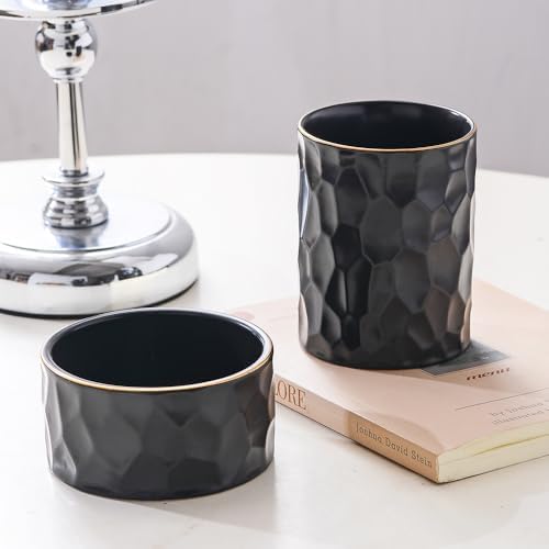 Aesthetic Desk Organizer Set of 2 For Office, Ceramic Pen Holder and Paper Clip Holder Dispenser, Cute Pencil Cup Pot for Desk, Desktop Accessories For Women Men, Office Decor Ideal Gifts (Black Set) - Image 3