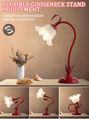 Flower Table Lamp, LED Reading Light Bedside Vintage Night Light (Red) - Image 4