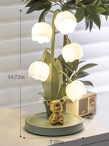 Green Flower Lamp for Home,5 Lily of The Valley Vintage Table Lamps - Image 6