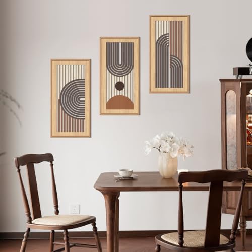 IARTTOP Mid-Century Modern Boho Wooden Wall Art Framed 8x16 Inch Orange Abstract Bohemian Wood Wall Decor Set of 3 Minimalist Geometry Artwork for Living Room Bedroom Office - Image 6