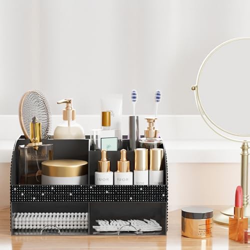 Bling Makeup Organizer with Drawers, Cosmetic Storage for Dresser Vanity and Bathroom Countertop, Beauty Holder for Lipstick Brush, Skincare Organizer for Vanity, Cosmetic Display Case Bling Black - Image 5
