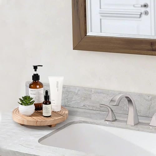 Round Decorative Tray Farmhouse Bathroom Decor Wood Riser, 9" Burlywood - Image 6