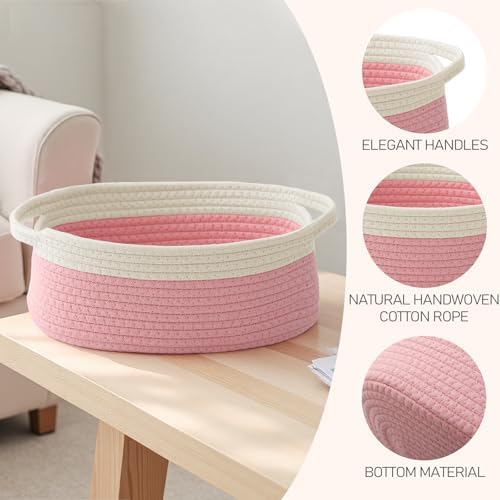 JMvicyroam Small Woven Basket, Empty Gift Basket, White&Pink/1 Pack - Image 3
