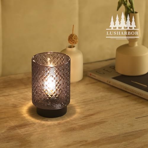 LUSHARBOR Battery Operated Lamp with Timer, Small Decorative Table Lamp Ambient, Glass Cordless Lamps Bedside Battery Powered Lamp for Bookshelf, Entryway Diamond Design-Grey - Image 4