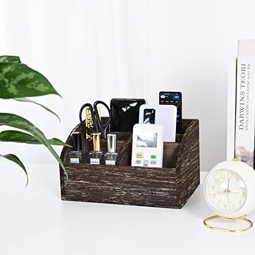 OKSQW Wood Desk Organizer, Solid Wooden Dark Brown Pen Holder for Desktop Organizer, No Need Assembly, Home Office Supplies Workspace Organizers Mail Holder Remote Control Countertop Storage Box - Image 6