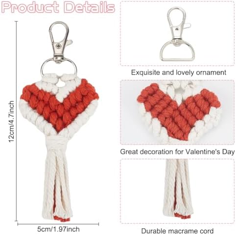 INFUNLY 6 Sets Macrame Heart Keychain Kits Boho Macrame Key Chain Kit DIY Small Macrame Keychain Kits with Tassels Instruction for Bag Charms Car Key Purse Wallet Phone Wedding Gift - Image 3