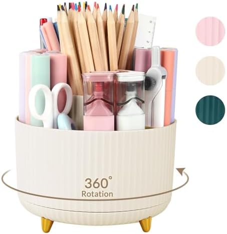 SKYDUE 360 Rotating Plastic Desk Pen Organizer with 5 Slots, Dual-Purpose Art Supply Pencil Cup for Office, School, Home by SKYDUE