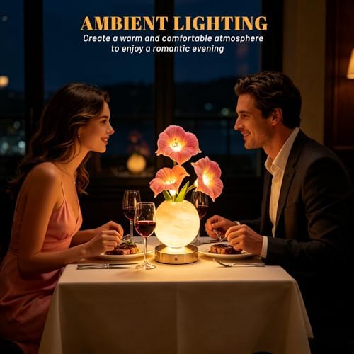 Pink Morning Glory Flower Lamp, Rechargeable Cordless LED Floral Table Lamp - Image 5