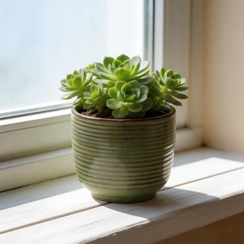 Ceramic Plant Pot, 5.12 Inch Small Planter with Unique Glaze, Home Decor Indoor Outdoor Flower Pot for Succulents Cactus Herbs, Living Room Office Decoration Farmhouse, Mint Green, No drainage hole - Image 5