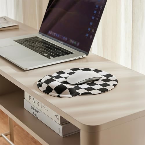 Ohocut Black White Checkered Mouse Pad with Gel Wrist Rest, Wrist Support, Ergonomic Desk Accessories for Women, Office Laptop Gaming Decor, Cute Aesthetic Check Design - Image 3