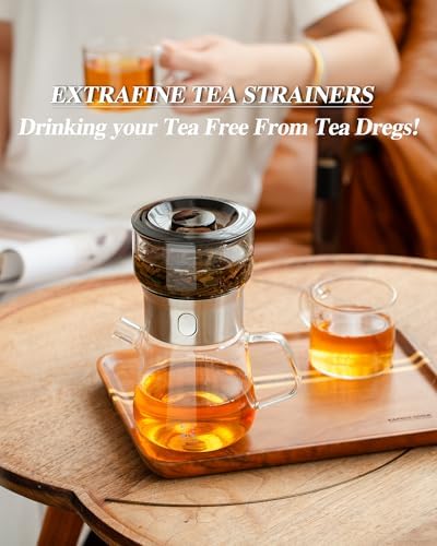 ZENS Modern Glass Infuser Pot Set with 2 Cups, One Touch Loose Tea Maker - Image 6
