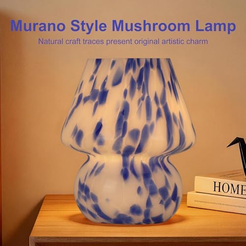 Mushroom Lamp, Blue&White, Small Glass Bedside Lamp - Image 6