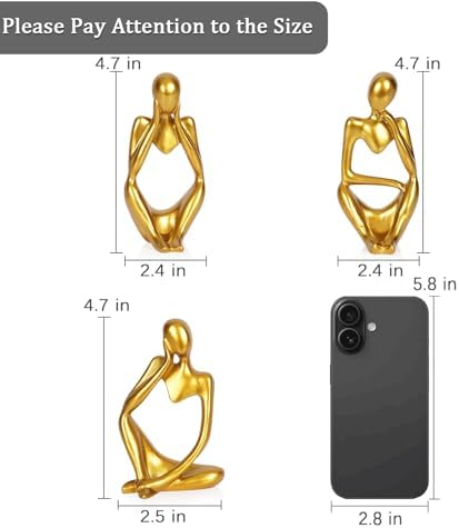 Sandstone Resin Thinker Statue Style Abstract Sculpture, Gold, 3pcs - Image 2