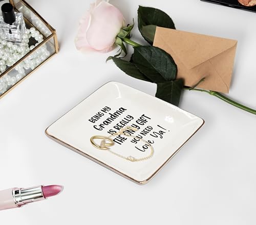 WODMIS Grandma Gifts Ceramic Jewelry Tray Dish, Grandma Gift for Mother's Day from Grandkids Jewelry Plate Ring Trinket Dish, Grandmother Gifts from Granddaughter Grandson - Image 4