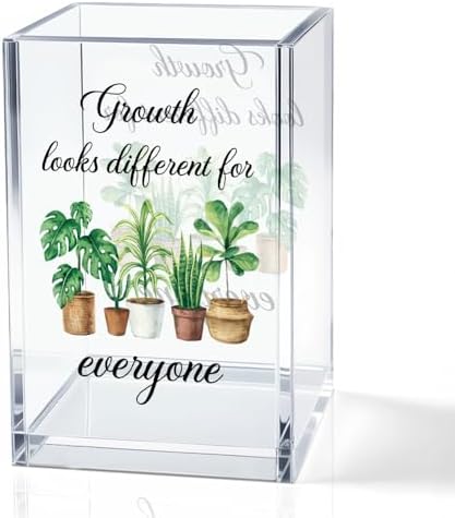 Growth Looks Different for Everyone Acrylic Cosmetic Pencil Holder Cup, Funny Plant Pen Holder for Women Teacher, Home Office Classroom Desk Accessories, Inspirational Gifts for Coworker Friend by QYUVK