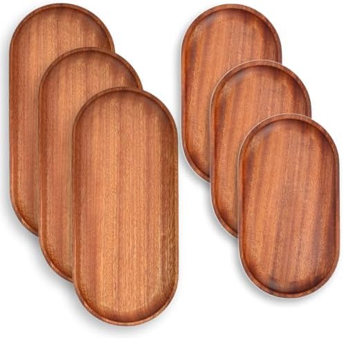 6 Pack Solid Wood Serving Platters and Trays of Natural Wood with Edge,Rectangular Avoid Sliding and Spilling Food (Walnut Trays x 6Pack) - Image 6