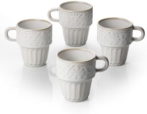 Mugs Set of 4, Ceramic Coffee Mug 12 OZ Beige, Stackable Mug, Set of 4, Microwave & Dishwasher Safe, Comfortable Grip for Latte Cappuccino Hot Chocolate, Perfect for Home Office & Holiday Gifting by LYEOBOH
