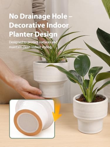 INGOFIN Ceramic Planter Pot Set of 3, 4/5/6 Inch Indoor Plant Decorative Cachepot for Pothos & Succulents, No Drainage Hole, Modern Tabletop Desk Display Pot for Home Decor, Pockmarks White - Image 3