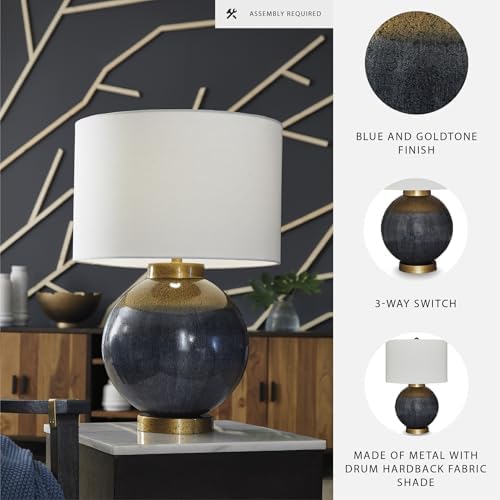 Signature Design by Ashley Table Lamp, Retro Blue with Gold Base - Image 3