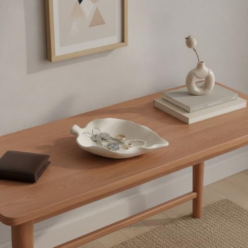 Leaf Shaped Ceramic Catchall Tray for Keys and Jewelry, Small Decorative Dish for Entryway, Nightstand, or Desk Organizer (White/Black) - Image 2
