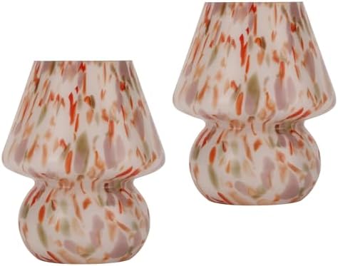 Mushroom Lamp Small Glass Table Lamp, Bedside Nightstand Lamp, Cute Desk Lamp for Bedroom, Dorm, Living Room & Kitchen, Classic Vintage Home Decor Lamp (2, Dusty Rose&Burnt Orange) by Unknown