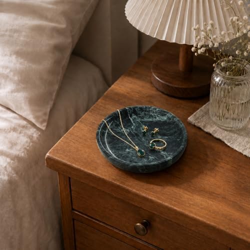 Small Natural Marble Jewelry Tray Key Plate Holder Dish Trinket Decor Catch All Bowl for Ring Earring Stone Gift for Women Daugther,Verde Alpi Green,5.5" - Image 3