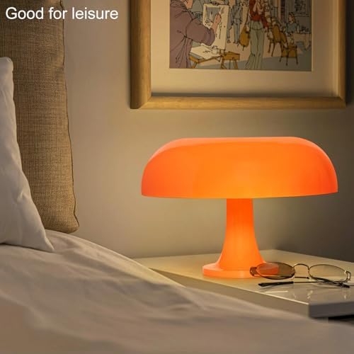 Orange Mushroom Lamp, Mid Century Modern Table Lamp for Bedroom, Aesthetic Mushroom Decor Bedside Small Lamps, 2700K(Bulb Replaceable, Bulb Included, Plug Powered) - Image 4