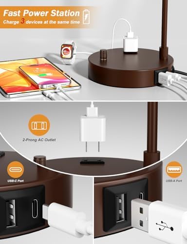 20.7" Tall Table Lamp with USB & Outlet, Fully Dimmable Nightstand Lamp - Image 2