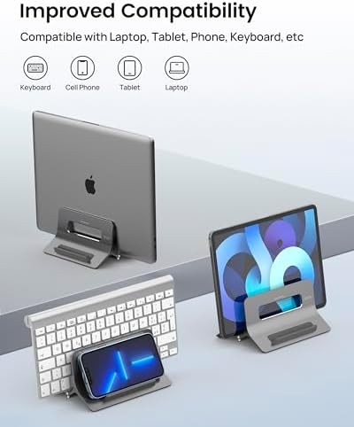 SODI Vertical Laptop Stand for Desk, Gravity Auto Lock MacBook Stand, Aluminum Laptop Holder Vertical Compatible with MacBook Pro, Air, Tablet, Space-Saving Organize Work & Home Office, Gray - Image 5