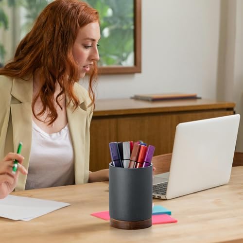 Ceramic Pen Holder for Desk, Pencil Cup, (Dark Grey, Set / 2) - Image 6