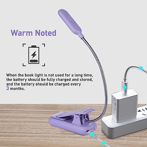 VAVOFO Rechargeable Book Light for Reading in Bed Kids, 7 LED Reading Light with 9-Level Warm Cool White Daylight, Eye Care Lamp with Power Indicator for Bookworms (Purple) - Image 6