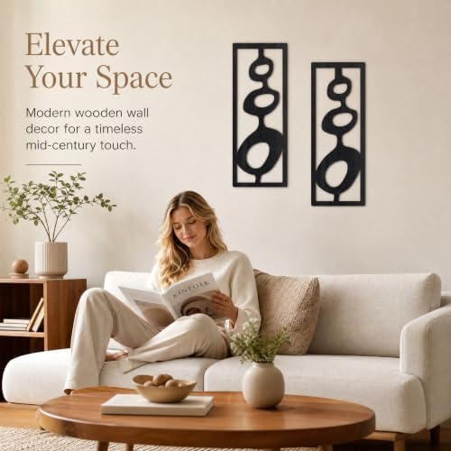 Zzbakress 2 Pcs Mid Century Wall Art Modern Geometric Wood Wall Decor Black - Image 7
