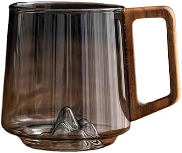 450ml Retro Mountain View Glass Mug, Wood Handle, Heatproof by Miasexauisitegiftsshowcase