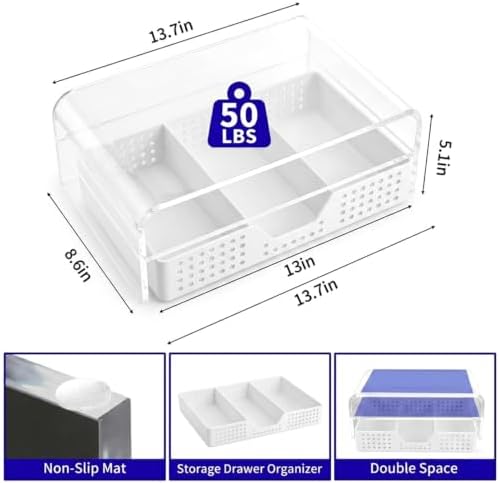 OPNICE Desk Organizer and Accessories, 2-Tier Computer Monitor Stand Riser with Drawer and 2 Pen Holders, Laptop Stand, Office Desk Accessories for Office Supplies, Transparent - Image 7