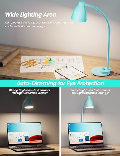 BOHON LED Desk Lamp with USB Charging Port, 3 Color Modes Dimmable, Teal - Image 6