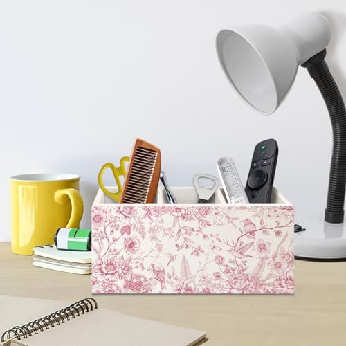 Chinoiserie Floarl Pen Holder for Home Office Desk, Vintage Home Decor, Chinoiserie Blue and White Floral Birds Makeup Brush Toothbrush Holder Organizer for Bathroom Desk Accessories(Pink) - Image 5
