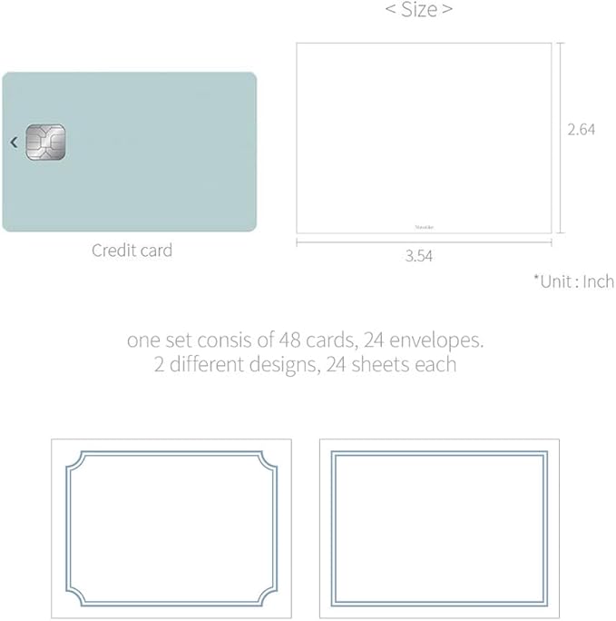 Monolike Day by Day Card, 112 Blank Blue - Mix 48 Mini Single cards, 24 envelopes Package