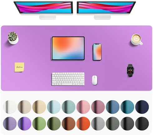 Aothia Faux Leather Desk Mat - Non-Slip PU Leather Desk Blotter, Waterproof Writing Surface, Large Desk Pad for Office & Home (Iris Violet, 55" x 24") by AothiaSimpleNaturalUnique