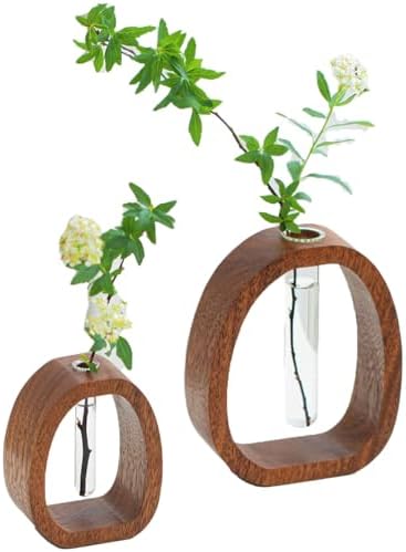Solid Wood Glass Vase, Solid Wood Test Tube Creative Walnut Vertical Desk Hydroponics, Enhances Home and Office Environment, Small Size, for Home Decoration and Office (Mix) by Unknown