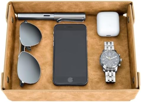 CASIRENA Faux Leather Valet Tray Organizer for Men - Catch-All Tray for Entryway Table Key, Wallet, Watch, Coin Change, Phone, Dresser EDC Dump Jewelry, Bedside Nightstand Desk-top by CASIRENA